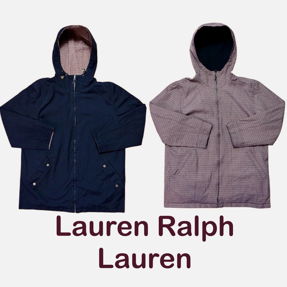 Lauren Ralph Lauren Jacket Women's Size S Fall Reversible Black Plaid Cotton Zip